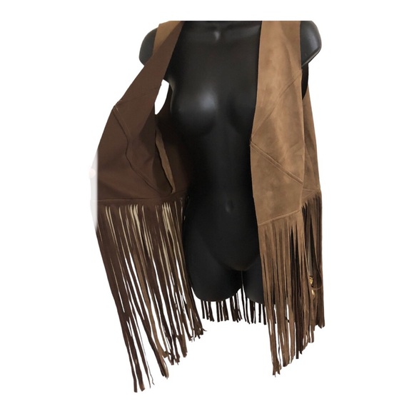 Sincerely‎ Jules suede boho western brown fringed open front vest size small - Picture 3 of 13